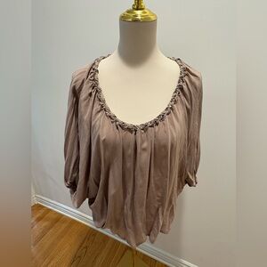 Silk Dolman Sleeve Blouse | Chelsea Flower | Taupe Twist Neck -Medium/ Large